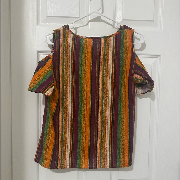 HP 5/17!! SHEIN Emery Rose Colorful Striped Cold Shoulder Top - Picture 6 of 7